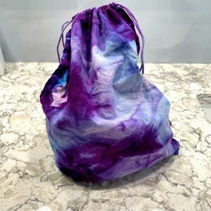 Hand tie dyed make up bag carry pouch knitting back versatile draw string purple